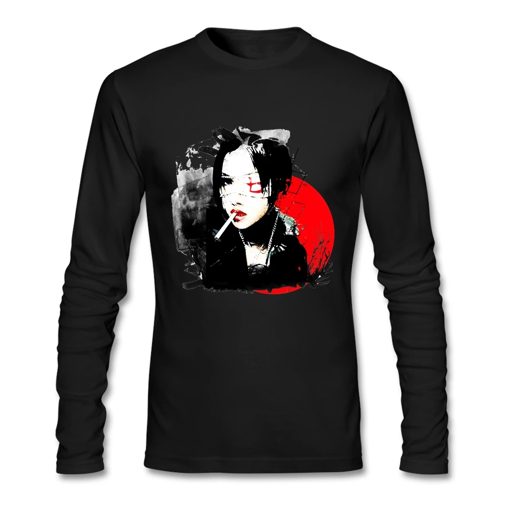 Футболка с японской девушкой хлопок круглый вырез длинный рукав сигаретная