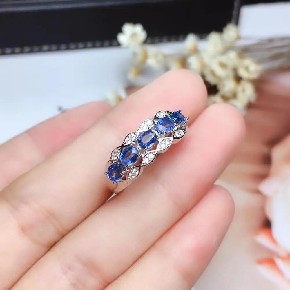 Модное голубое сапфировое кольцо из драгоценных камней с серебряными ювелирными