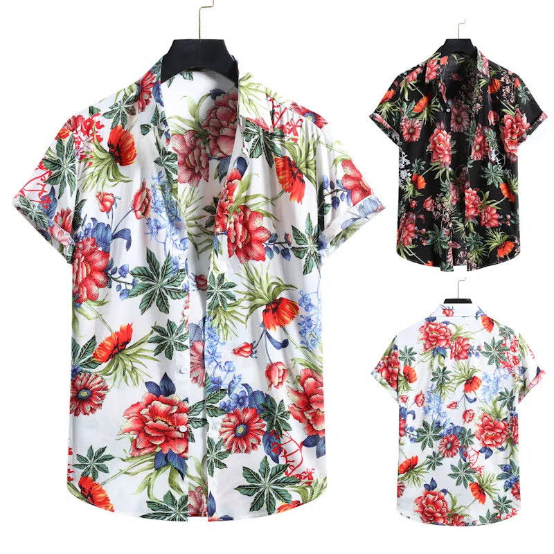 

Spring and summer new men's short-sleeved floral shirt Hawaiian shirt