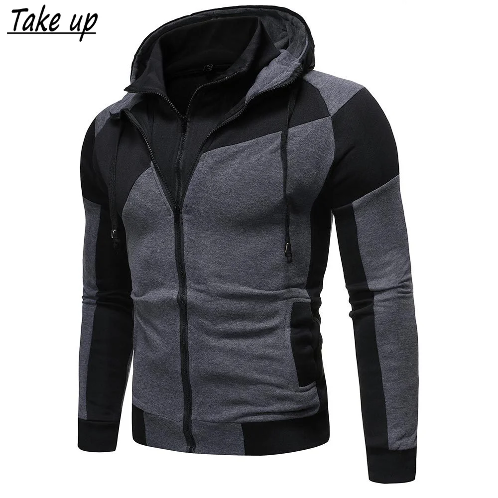 

Take up fashion brand 2021 autumn spring hoodie sweatshirt men black loose double zipper hip hop punk pullover street fitness