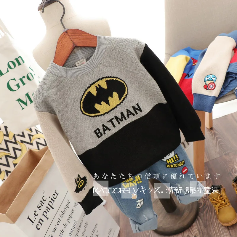 Весенне осенний Хлопковый вязаный детский свитер для мальчика с вышивкой