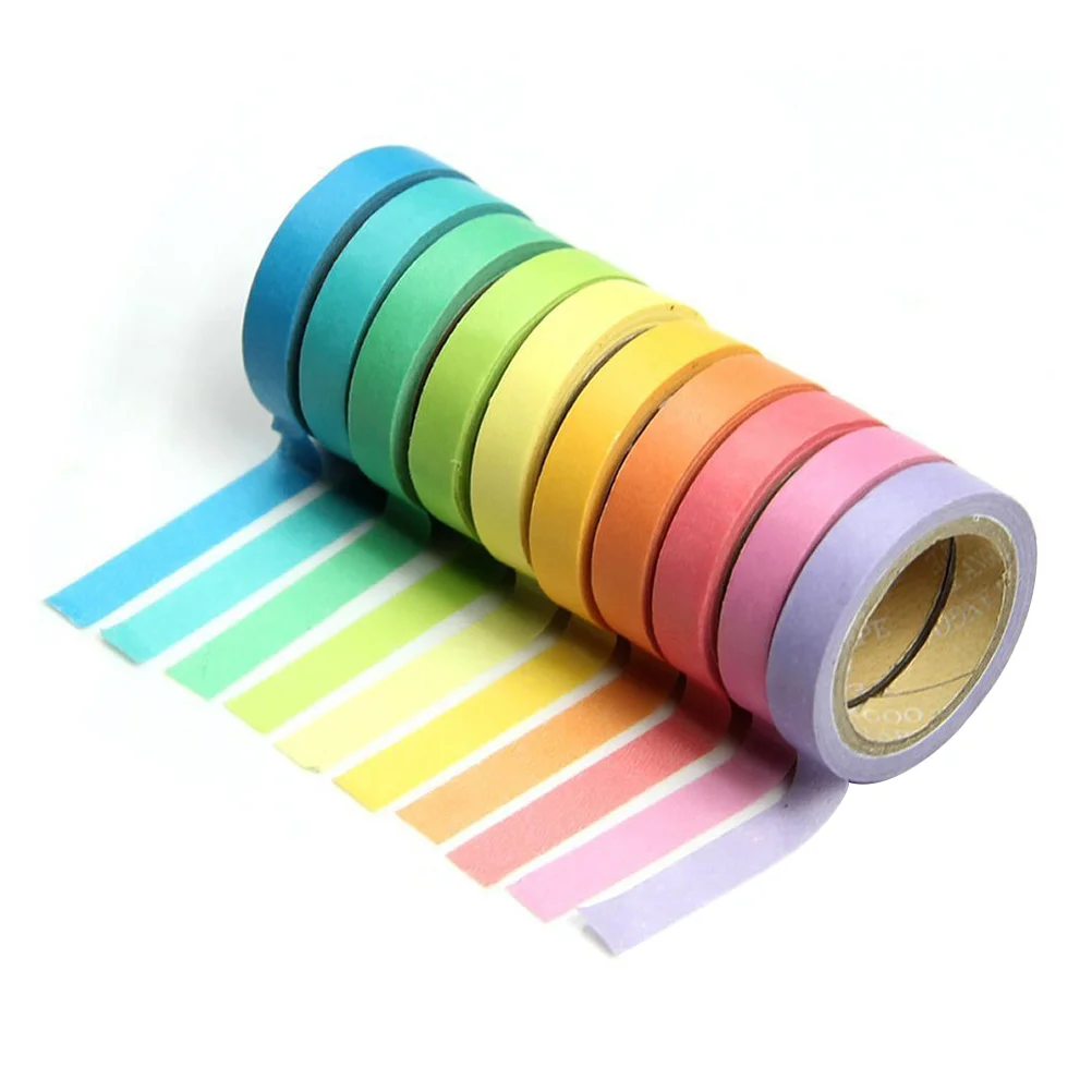 

10 Rolls of DIY Tape Washi Rainbow Candy Color Sticky Paper Masking Adhesive Tape Scrapbooking DIY Decoration