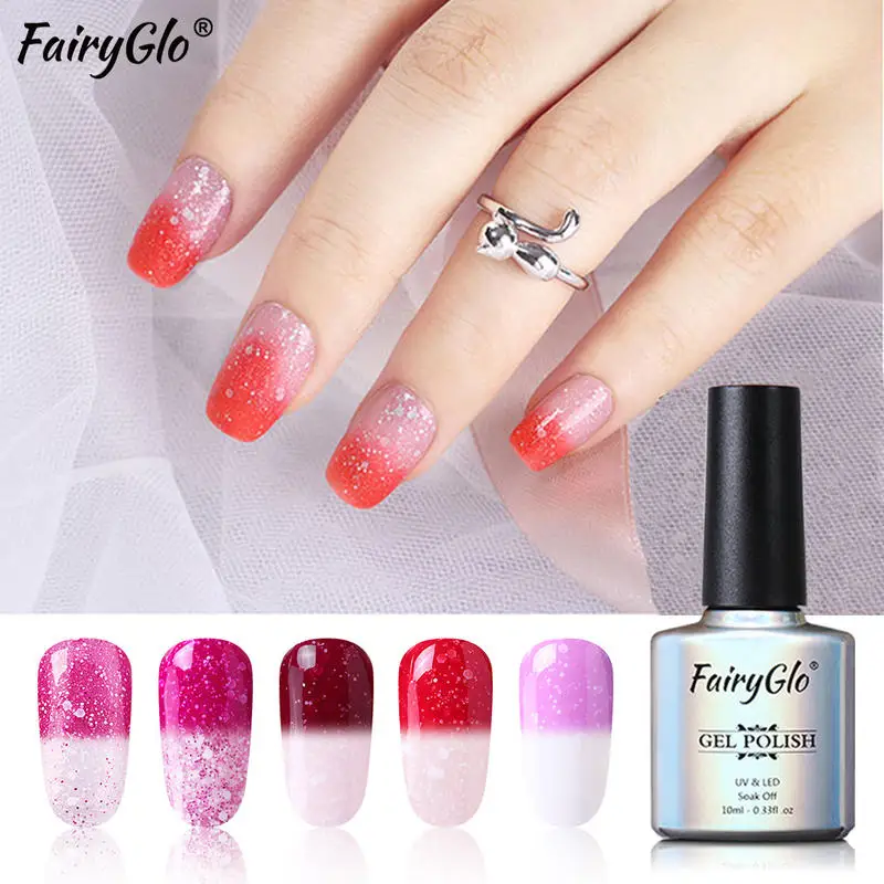 Гель лак для ногтей FairyGlo 5 шт. УФ светодиодный температурный меняющий цвет набор