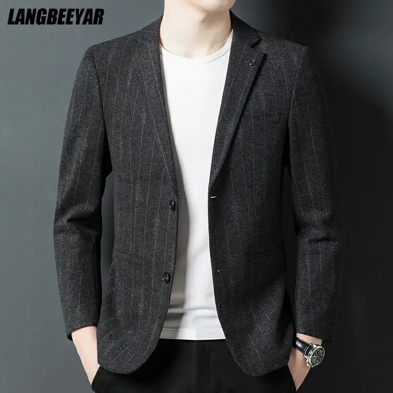 

Top Grade Designer Brand Casual Fashion Elegant Smart Korean Striped Men Blazers Slim Fit Jacket Party Suit Coat Men Clothing