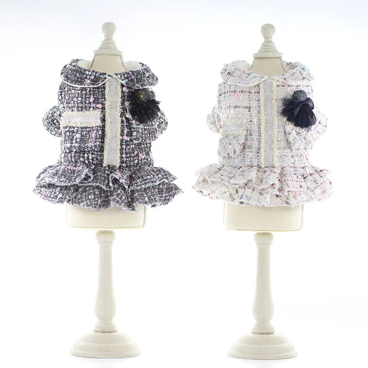 Новые зимние теплые платья серого и белого цвета размера Xs xl для собак милые