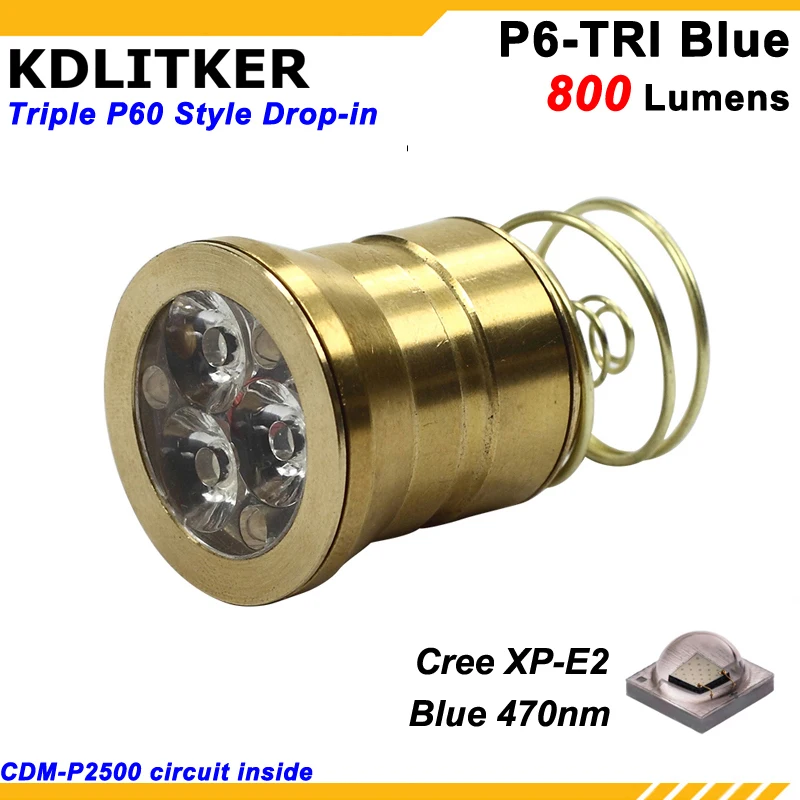 KDLITKER P6-TRI Triple Cree XP-E2 Blue 470nm 800 Lumens 3V - 9V 5-Mode Color P60 Drop-in Module (Dia. 26 5 мм) | Лампы и освещение