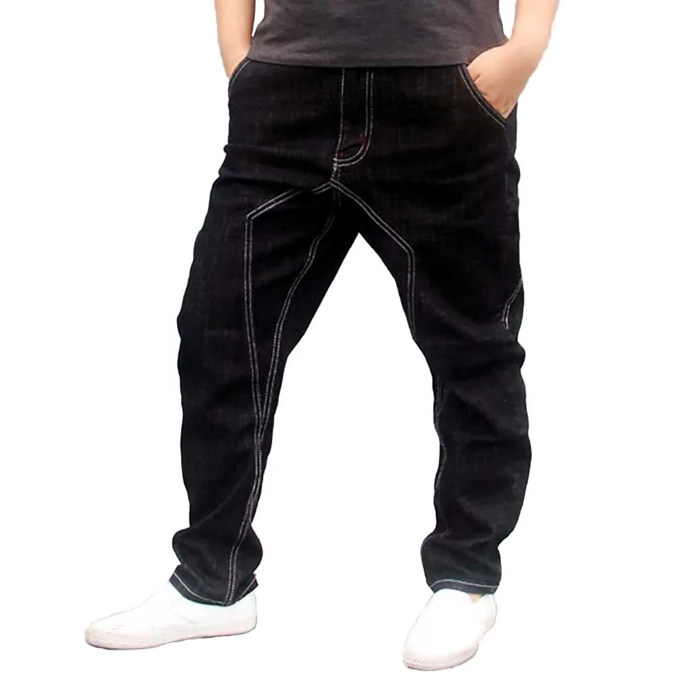 

Men Hip Hop Harem Jeans Black Loose Baggy Cotton Denim Pants Male Joggers Jeans Trousers Big Size S-4XL
