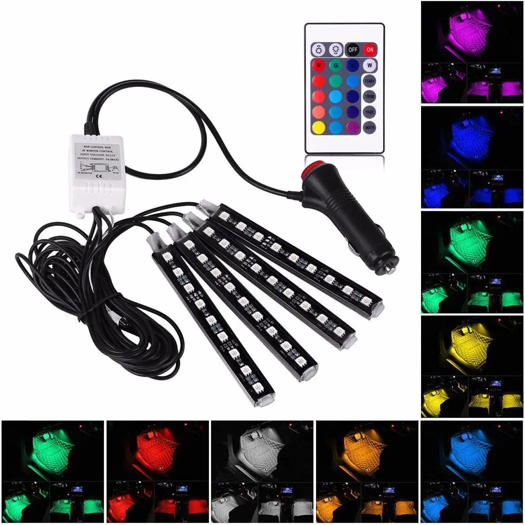 Car 1 Drag 4 Light Bar Remote Control 4x9 IP65 LED Atmosphere Decorative cigarette lighter socket glue | Автомобили и мотоциклы