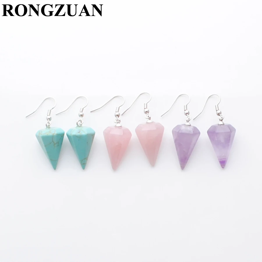 Висячие серьги женские Украшения богемная пирамида натуральный камень аметист