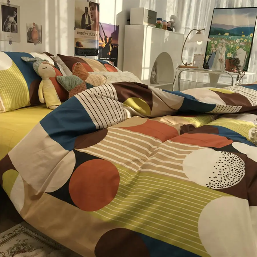 

Vintage geometric bedding set teen adult,colorful design cotton twin full queen home textile bed sheet pillow case quilt cover