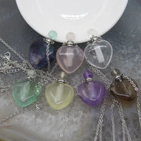 classic heart shaped quartz crystal perfume bottle pendants necklaceminimalist fluoriteamethysts essential oil diffuser vial