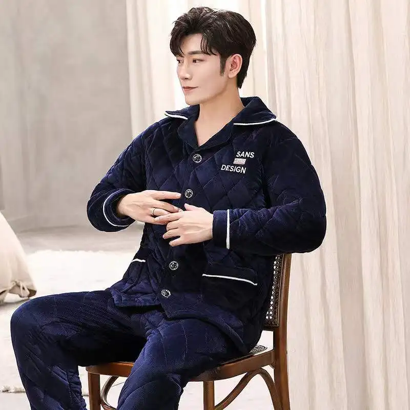 Winter Men's Pajamas Sets Coral Velvet Thick Warm 2 Piece/Set Home Suit Plus Size Soft Nightwear Homewear Home Clothes