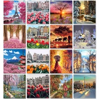 four seasons scenery diy painting by numbers on canvas oil pictures for adults acrylic coloring by number frame home decoration