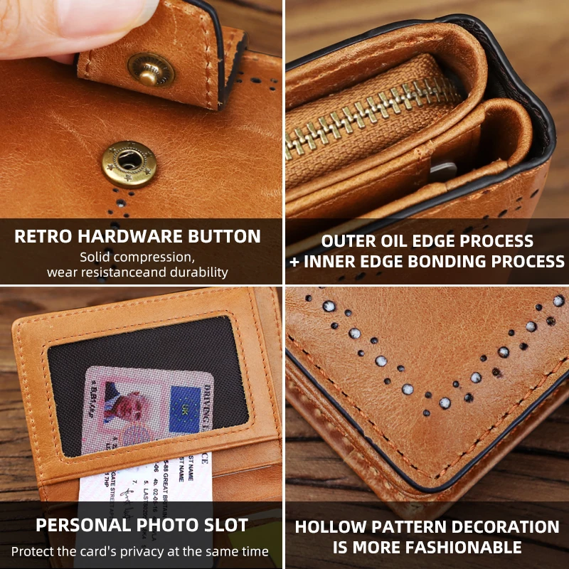 Handmade Genuine Leather Women's Wallet Hollow Out Pattern Casual Short Wallet For Female Vintage Coin Zipper Pocket Purse