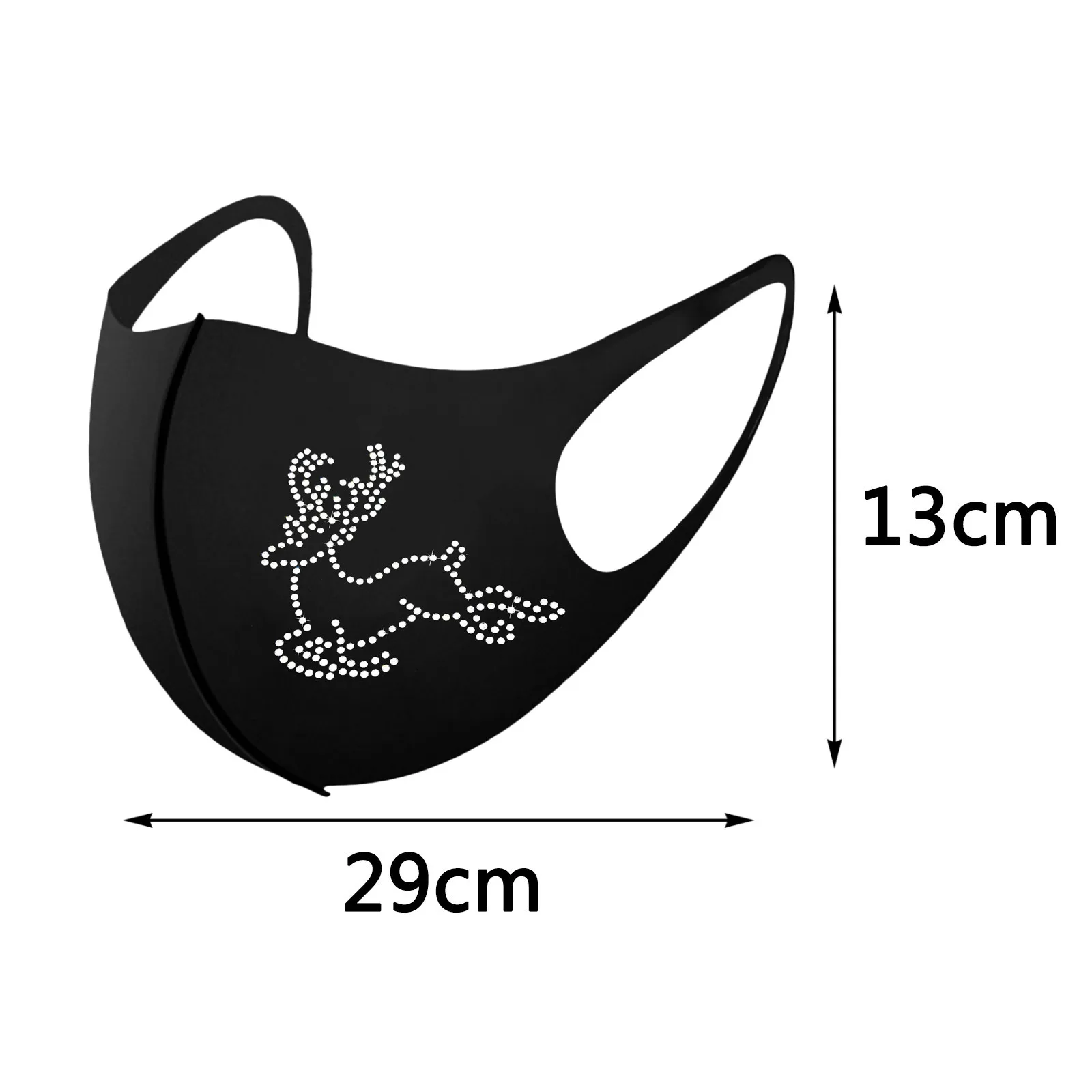 

10PCS Adults Christmas Elk Santa Claus Penguin Pattern Rhinestone Face Mask Bling Bling Diamond Washable Ice Silk Cotton Mask