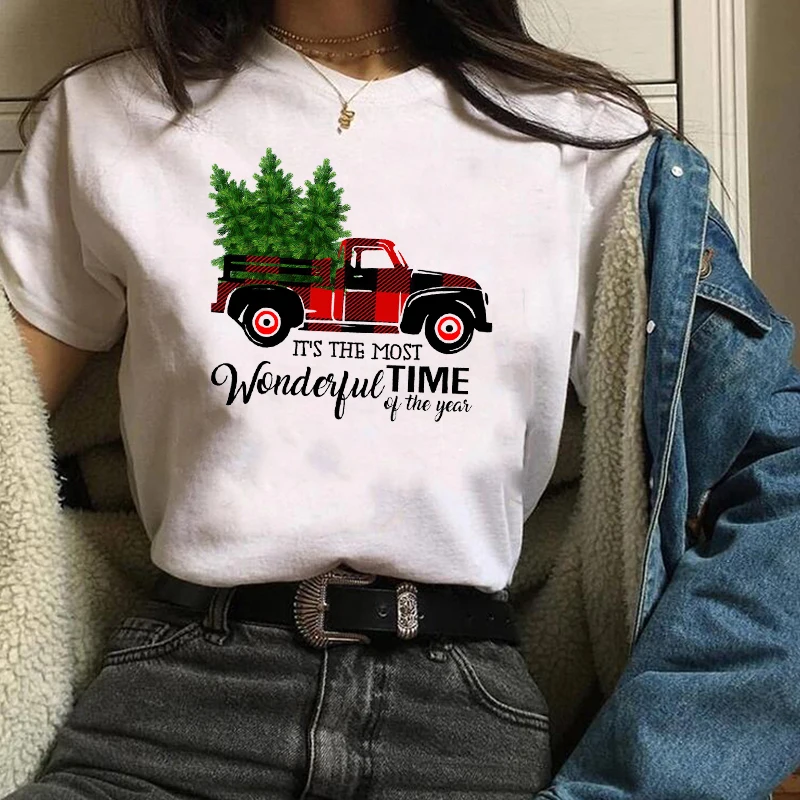 Женская клетчатая Футболка с принтом рождественской елки Новогодняя футболка