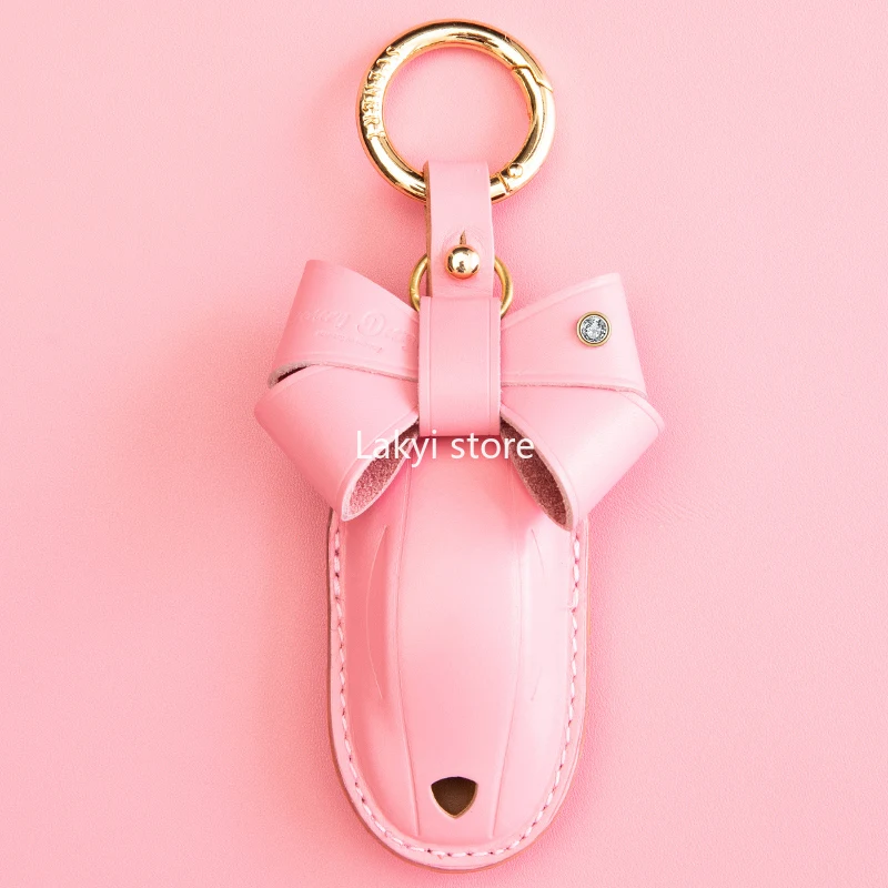 

Pink Top Layer Feather Car for Tesla Model 3 Model X Key Fob Cover Case Protective Shell