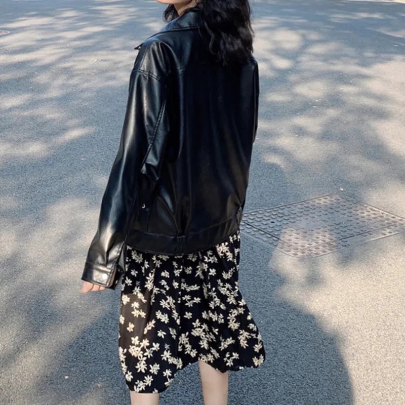 Women Loose Pu Leather Jacket Black Soft Faux Leather Street Coat Casual Outerwear Veste Femme Casaco Feminino Jaqueta Chaquetas