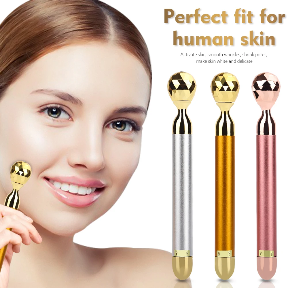 

24k Gold Energy Beauty Bar T Shaped Face-lift Facial Massager Single Ball Roller Stick Anti Aging Anti-wrinkle Skin Care Tool