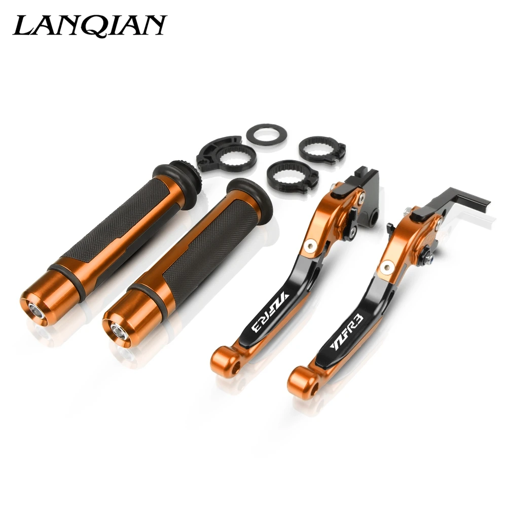 Motorcycle Accessories CNC Adjustable Brake Clutch Levers And Handle Grips With LOGO For YAMAHA YZFR3 YZF R3 2015 2016 2017 | Автомобили и