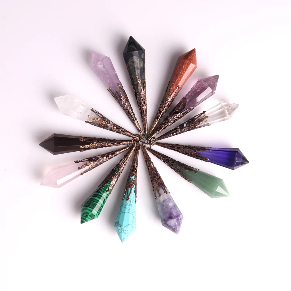 

1PCS Balancing Crystal Quartz Amethysts Natural Stone Pendulum Amulet Pendant Necklace Reiki Healing Jewelry Packing With Box