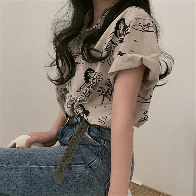 

Alien Kitty Gentle Lady Vintage Print Flowers Short Sleeves 2021 Chic Fashion Retro Streetwear Chic All Match Women Blouses