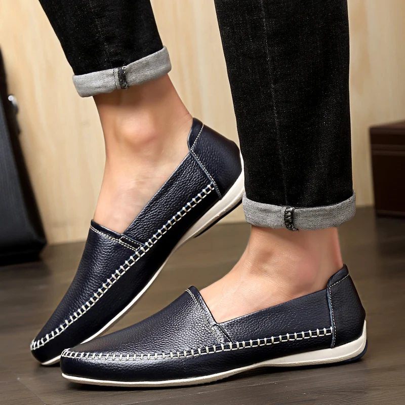 

Mens Casual Shoes Slip On Men Leisure Shoes Spring Casual Breathable Solid White Fashion Knitting Leather Sneaker Man Shoe