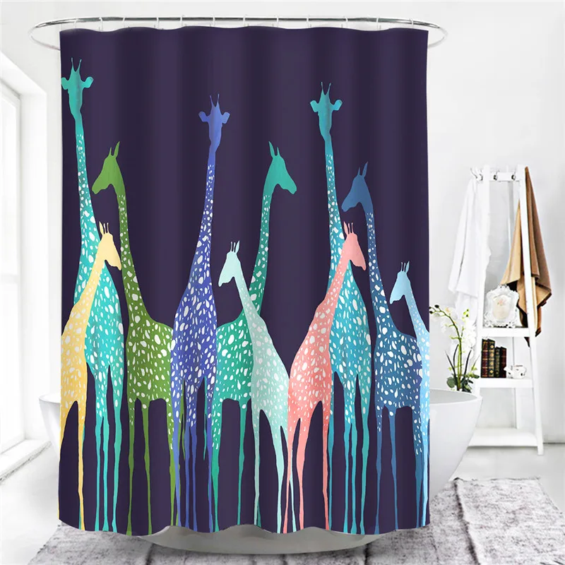 

Colorful Giraffe Birds Zoo Animals Bath Door Blackout Screen 3D Washable Fabric Bathroom Decor Shower Curtains rideau de douche
