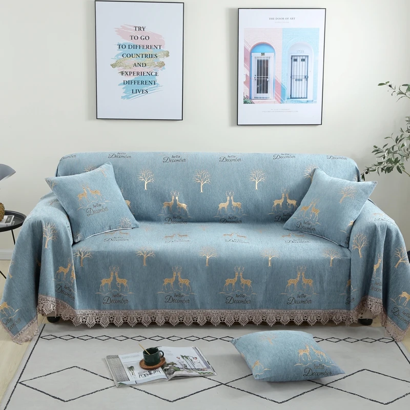 

North Lace Edge Sofa Towel All-inclusive Universal Dust Cover Couch Home Decoration Sofa Slipcover Sofa Towel for Living Room