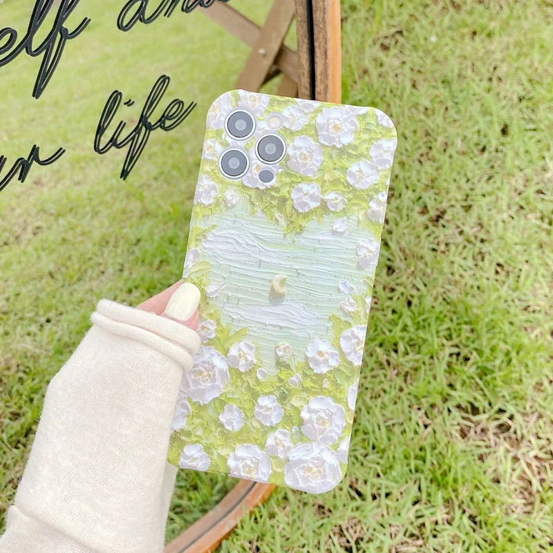 

Retro sweet rose Moon Love Pond oil painting art Phone Case For iPhone 12 11 Pro Max Xs Max XR Xs 7 8 Plus 7Plus case Cute Cover