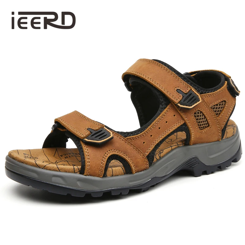 

Genuine Leather Men Sandals Comfortable Suede Sole Outdoor Sandalias Men Summer Beach Sandals Hollow Men Shoes Foot Wear
