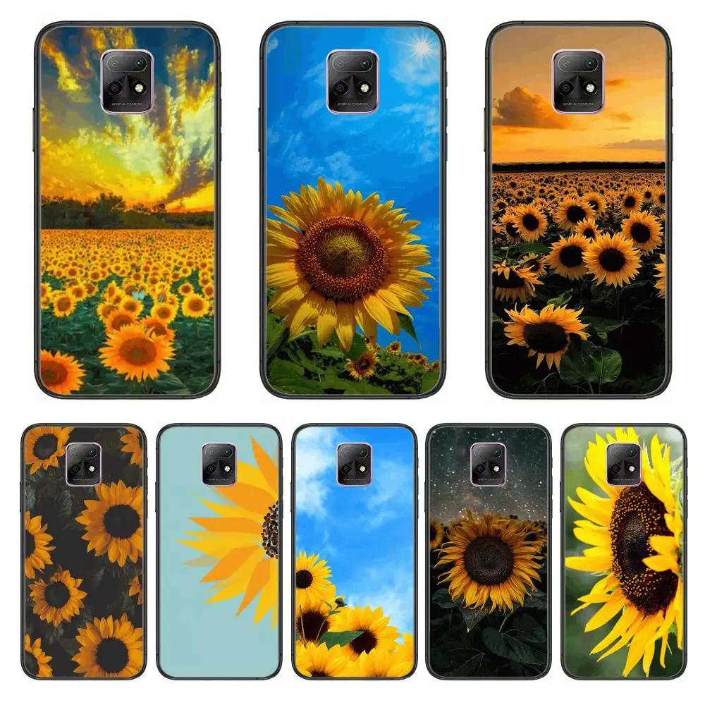 

Sunflower flower Phone Case For XiaoMi Redmi 10X 9 8 7 6 5 A Pro S2 K20 T 5G Y1 Anime Black Cover Silicone Back Pretty
