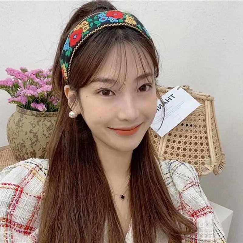

Embroidery Flower Headbands For Women korea Headband National Style Hair Accessories Colorful Hairband Head Wrap Hair Band
