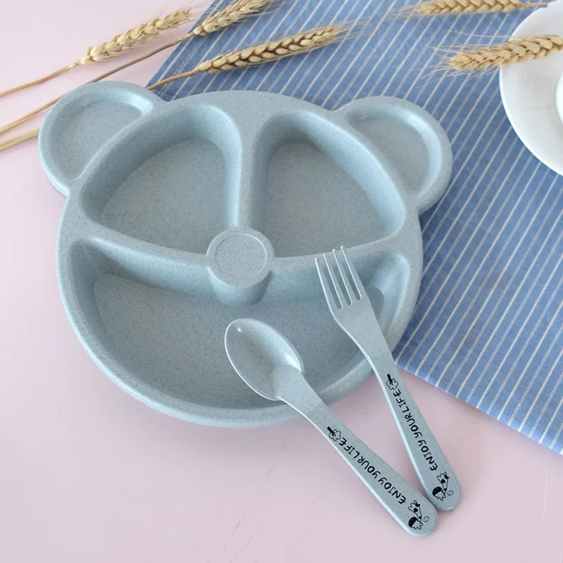 3 шт./компл. детская миска + ложка вилка столовая посуда для кормления с мультяшным - Фото №1
