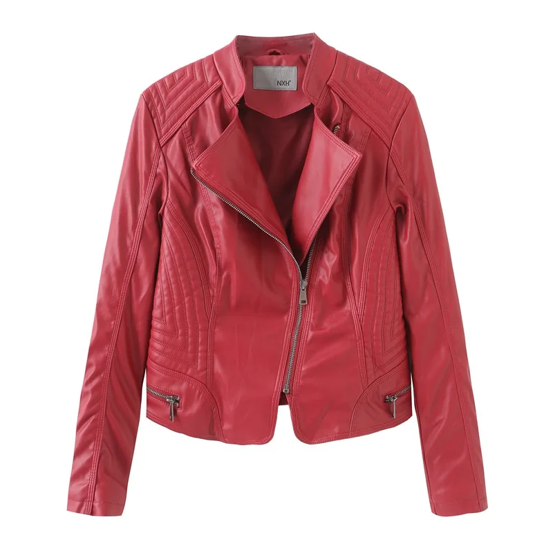 2021 spring and autumn women's leather clothes women's European and American short slim women's large motorcycle jacket