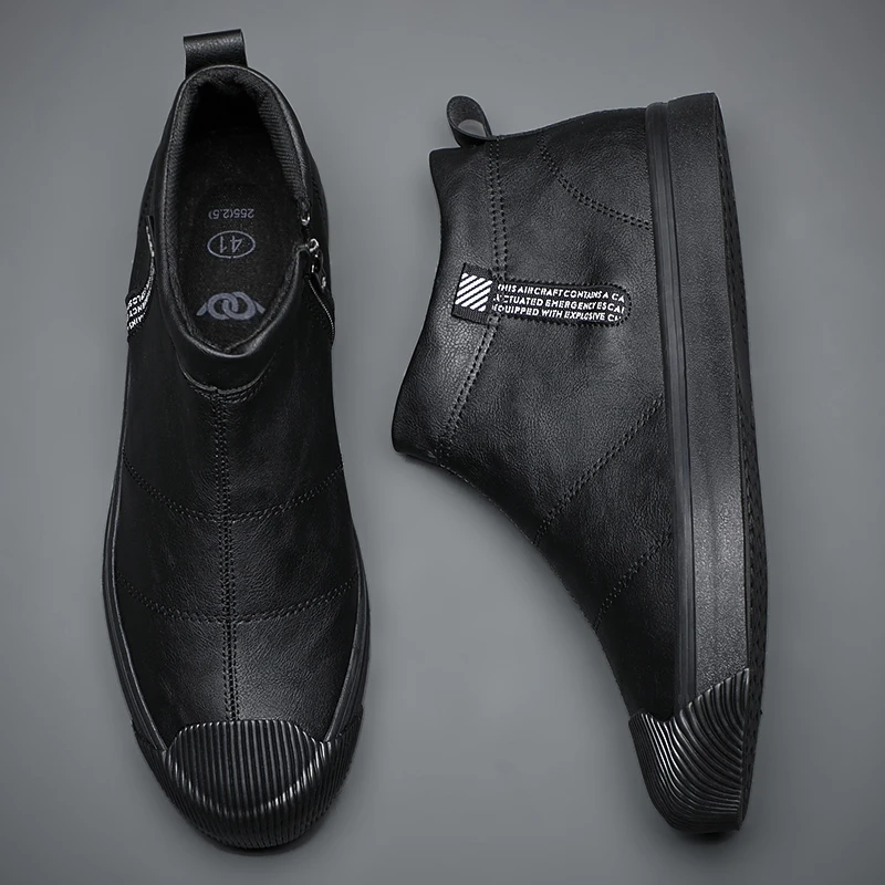 

Brand New High Top Zipper Fashion Men's Chelsea Boots Round Toe Sewing Ankle Boots Breathable Designer Male Loafers BD174