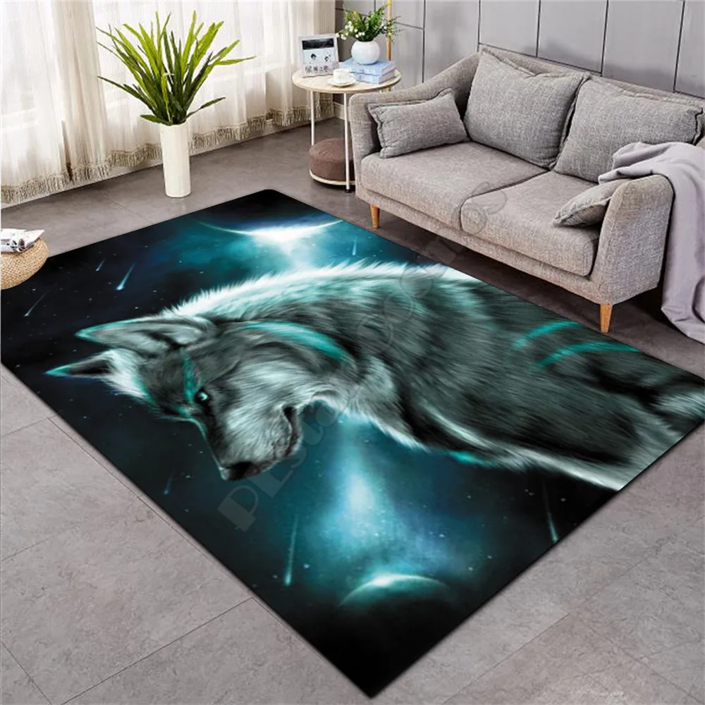 Коврик Galaxy Wolf с 3D рисунком нескользящий мягкий ковер для столовой гостиной