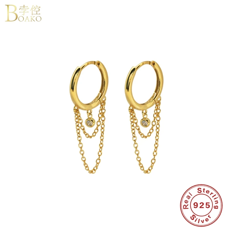 

GS 925 Висячие серьги из серебра 925 пробы для женщин Циркон пирсинг серьга цепочка подвесная пятиконечная звезда серьги ювелирные изделия ...