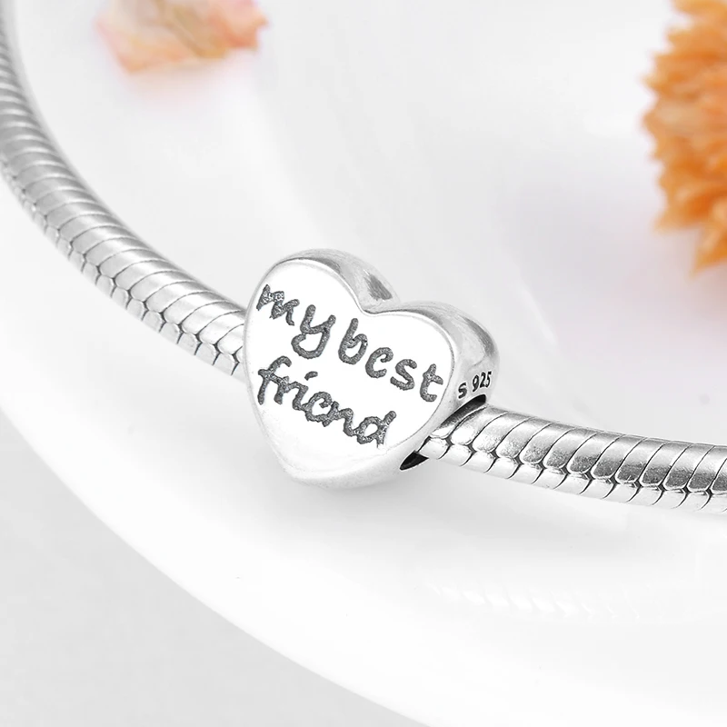 2018 модные бусины Best Friend из стерлингового серебра 925 пробы в форме сердца подходят