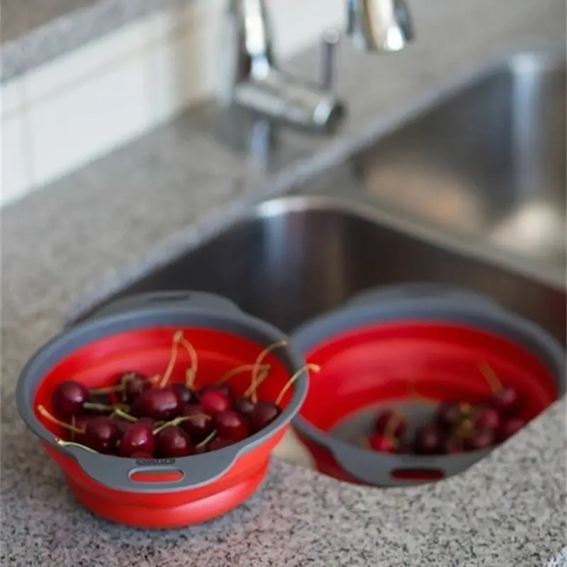 New Design Kitchen Home Drain Basket Collapsible Silicone Colander Strainer Foldable Fruit Vegetable Washing Basin 3 Colors | Дом и сад