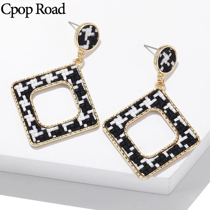 Cpop геометрические серьги-гвоздики из ткани для женщин в стиле гусиная лапка на