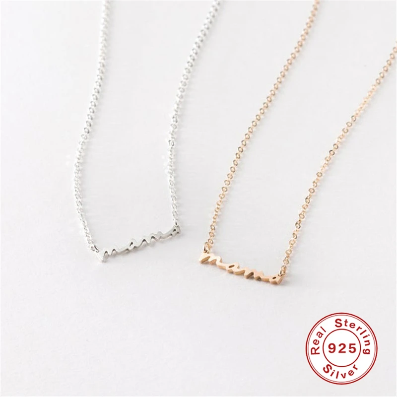 Soild 925 Sterling Silver Clavicle Chain Letter Mama Pendant Necklaces for Mom Wife Birthday Mother's Day Gift Necklace Jewerly