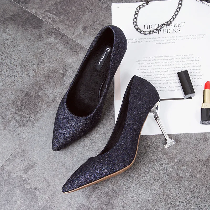 Женские брендовые туфли с блестками на высоком каблуке дизайнерские