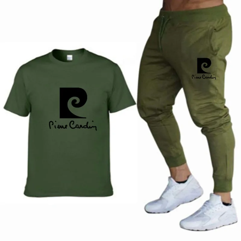 

2021 summer men's sports suit two-piece sports T-shirt and pants brand casual sports suit fashionable pure cotton sportswear