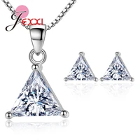 925 sterling silver jewelry sets for women wedding anniversary clear austrian crystal simple triangle pendants necklace earrings