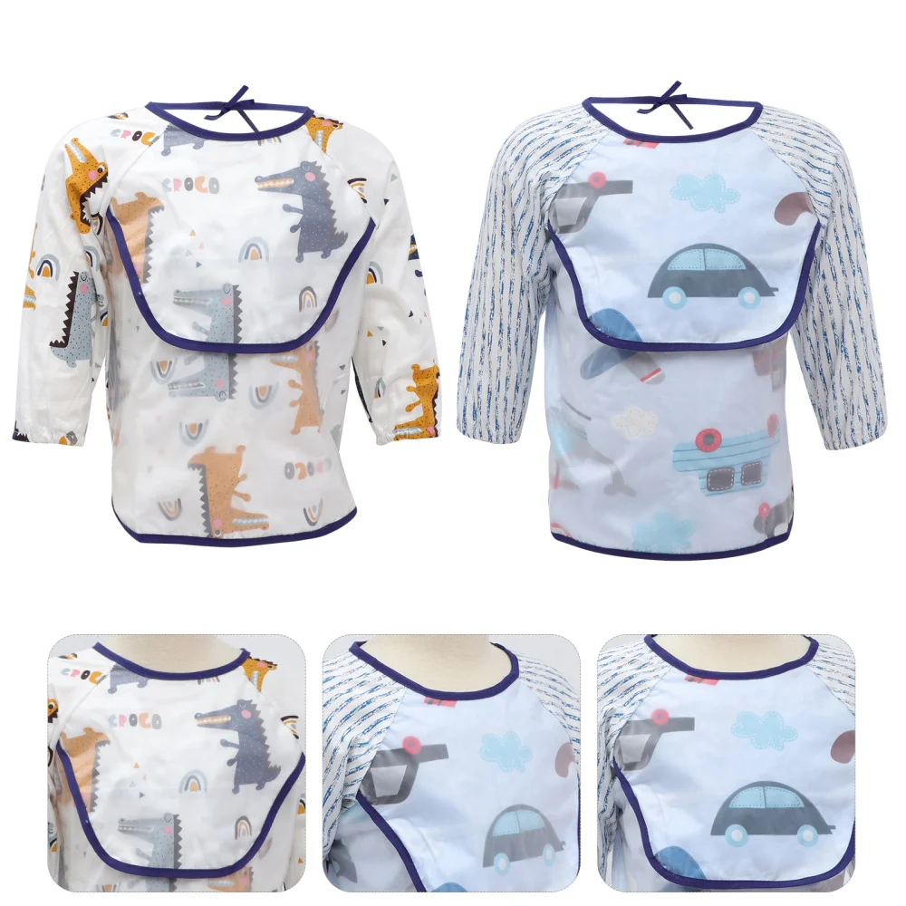 

2pcs Baby Cartoon Long Sleeve Bibs Toddler Waterproof Cotton Bibs Smock