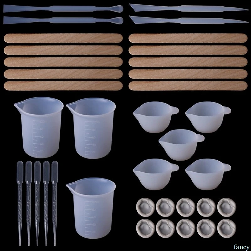

1 Set DIY Epoxy Resin Tools Measure Cups Silicone Cup Mix Stick Wooden Sticks Dropper Adjustment Adjuster Jewelry Making Hand