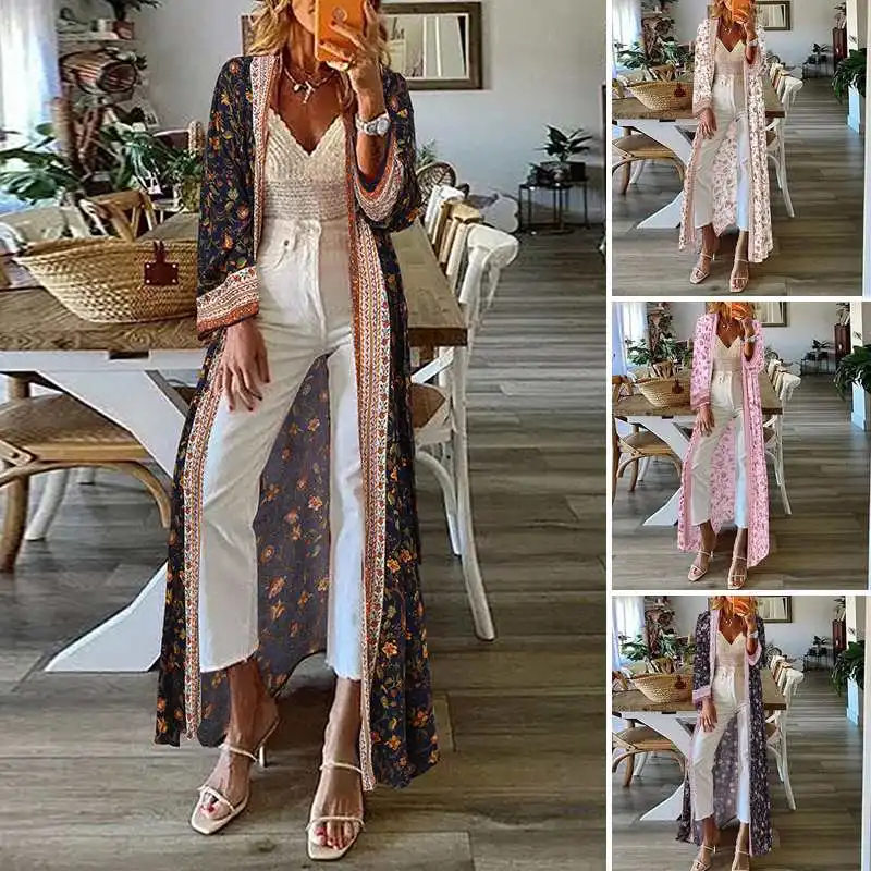 Женский пляжный кардиган ZANZEA богемная накидка-кимоно с длинным рукавом