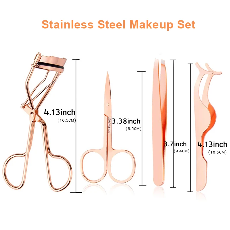 

Mikiwi 4Pcs Eyelashes Clip Curl Kit Applicator Eye Lash Cosmetic Beauty Makeup Set Fake Eyelash Curler Curling Tweezers Scissors
