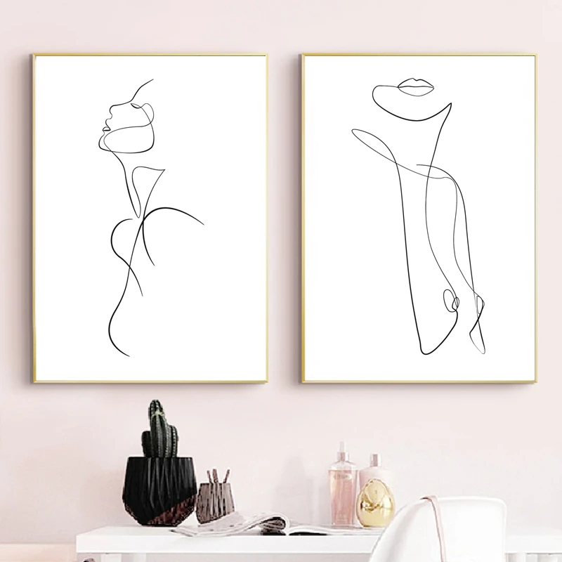 

Abstract Naked Woman One Line Drawing Art Canvas Painting Prints Feminine Nude Figure Minimal Line Sketch Poster Home Art Decor